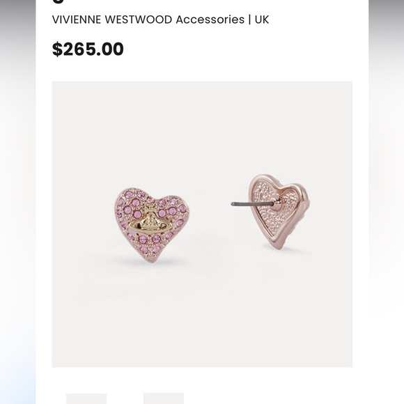 Vivienne Westwood Timy Diamante Heart Earrings Pink and Gold - Picture 4 of 16